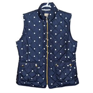 St. John's  Bay Women's Large Quilted Vest Navy w/ White Polka Dots Gold Accents